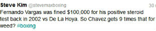 Fernando Vargas was fined $100,000 for his positive steroid test back in 2002 vs Oscar De La Hoya. So Chavez gets 9 times that for weed?