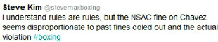 I understand rules are rules, but the NSAC fine on Chavez seems disproportionate to past fines doled out and the actual violation