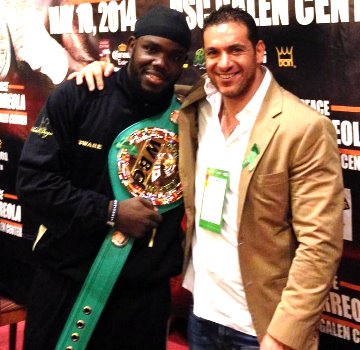 WBC heavyweight champion Bermane Stiverne and his manager Camille Estephan