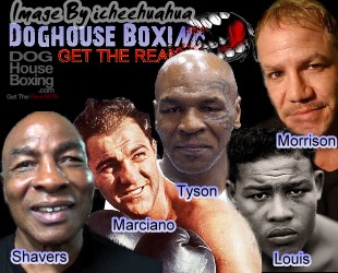 L-R: Earnie Shavers, Rocky Marciano, Mike Tyson, Joe Louis, Tommy Morrison