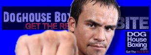 Boxing legend and icon Juan Manuel Marquez on a Doghouse Boxing Banner.  Background color BLUE.  Banner by icheehuahua.