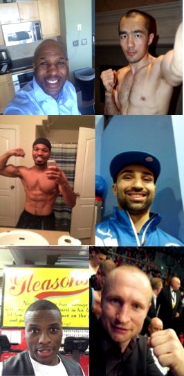 (Pictured clockwise) - Bernard Hopkins, Beibut Shumenov, Paulie Malignaggi, Lukas Konecny, Peter Quillin and Shawn Porter take "selfies" to share with fans.