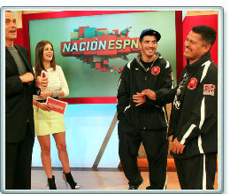 David Faitelson and Carolina Padron, Brandon Rios, and trainer Robert Garcia