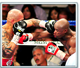 Miguel Cotto lands punch on Floyd Mayweather