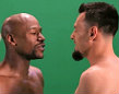 Floyd Mayweather and Robert Guerrero at TV commercial shoot.