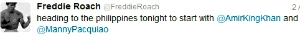 "heading to the philippines tonight to start with @AmirKingKhan and @MannyPacquiao"