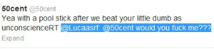 50 Cent tweets Pool stick beating